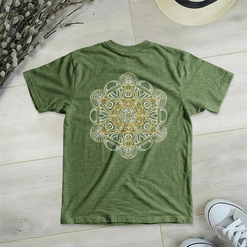 Maglietta con scollo a V e stampa geometrica bifacciale "Cubo di Metatron" di Olivenorma  - Oliva - 2XL - image 19
