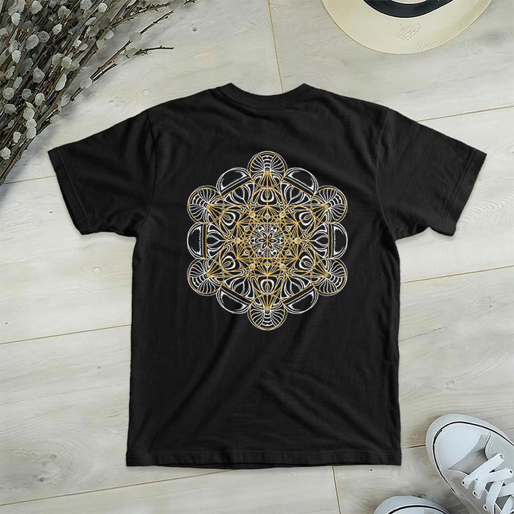 Maglietta con scollo a V e stampa geometrica bifacciale "Cubo di Metatron" di Olivenorma  - Nero - 2XL - image 10