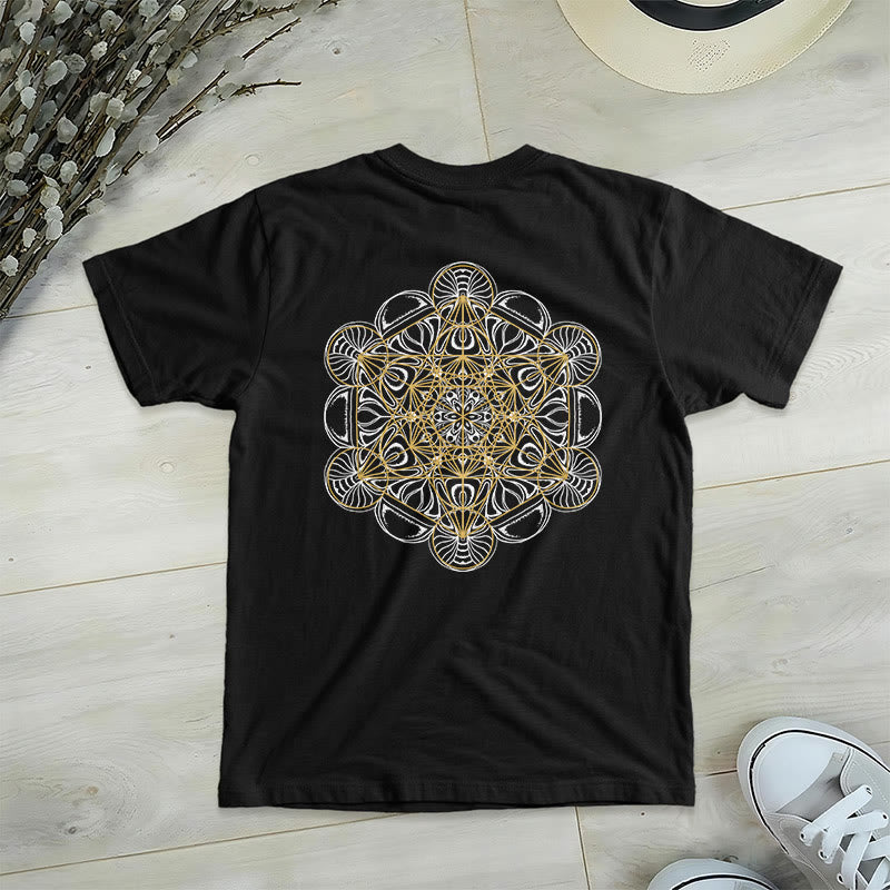 Maglietta con scollo a V e stampa geometrica bifacciale "Cubo di Metatron" di Olivenorma  - Nero - 2XL - image 9