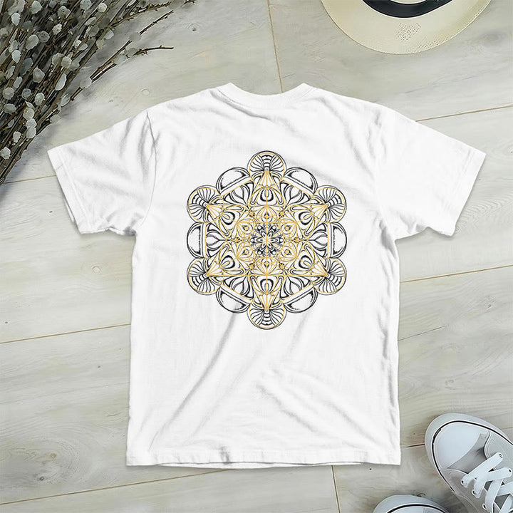 Maglietta con scollo a V e stampa geometrica bifacciale "Cubo di Metatron" di Olivenorma  - Bianco - 2XL - image 11