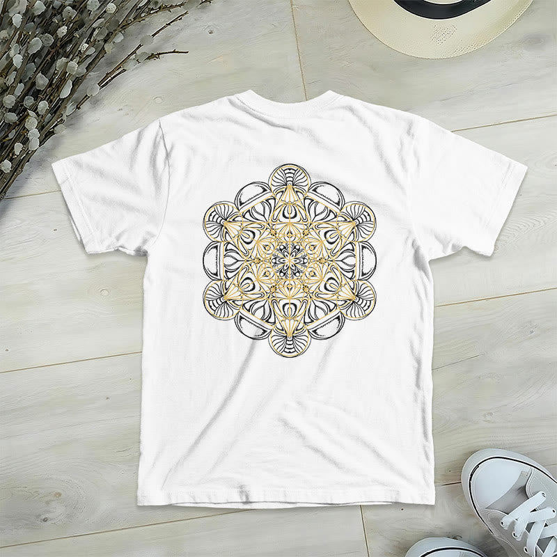 Maglietta con scollo a V e stampa geometrica bifacciale "Cubo di Metatron" di Olivenorma  - Bianco - 2XL - image 12