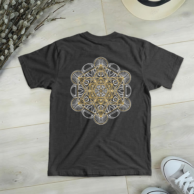Maglietta con scollo a V e stampa geometrica bifacciale "Cubo di Metatron" di Olivenorma  - Grigio - 2XL - image 15