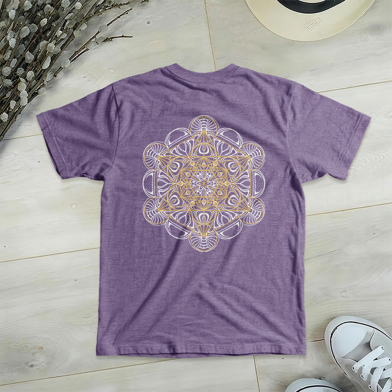 Maglietta con scollo a V e stampa geometrica bifacciale "Cubo di Metatron" di Olivenorma  - Viola - 2XL - image 17
