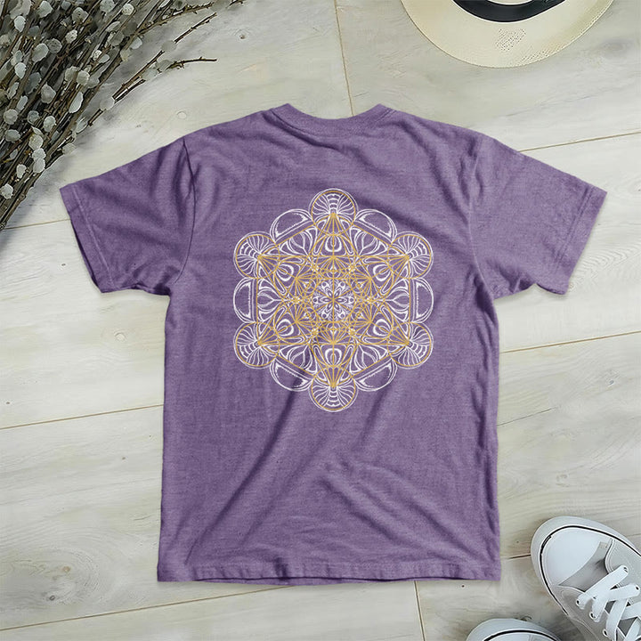 Maglietta con scollo a V e stampa geometrica bifacciale "Cubo di Metatron" di Olivenorma  - Viola - 2XL - image 17