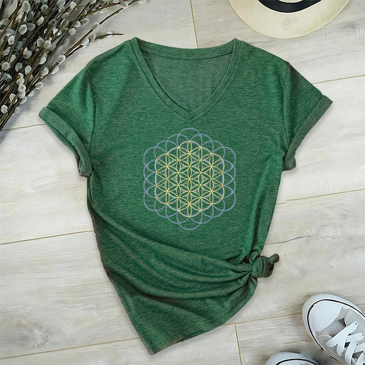 Olivenorma Flower Of Life, maglietta con stampa geometrica acchiappasogni e scollo a V, per allontanare il male - Verde - 2XL - image 20