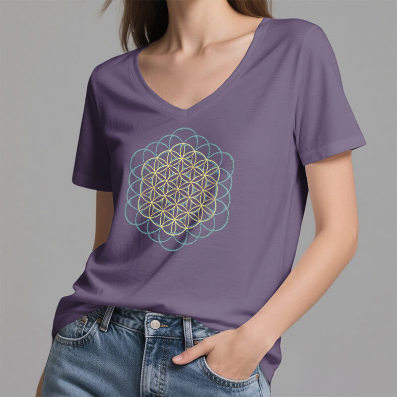 Olivenorma Flower Of Life, maglietta con stampa geometrica acchiappasogni e scollo a V, per allontanare il male - image 2