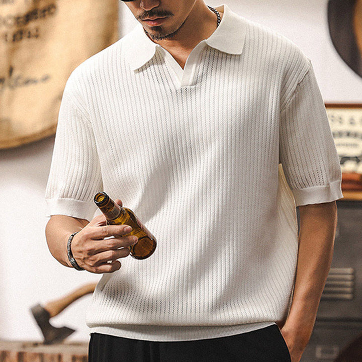 Polo da uomo Olivenorma in maglia testurizzata, vestibilità regolare, maniche corte, in cotone - image 8