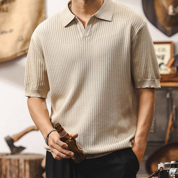 Polo da uomo Olivenorma in maglia testurizzata, vestibilità regolare, maniche corte, in cotone - image 2