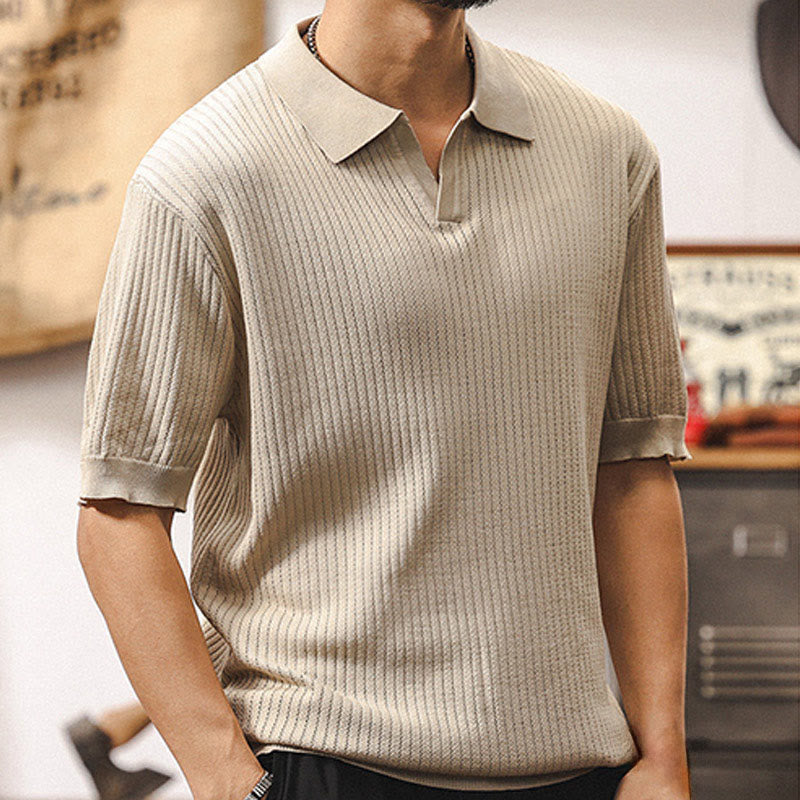 Polo da uomo Olivenorma in maglia testurizzata, vestibilità regolare, maniche corte, in cotone - image 3