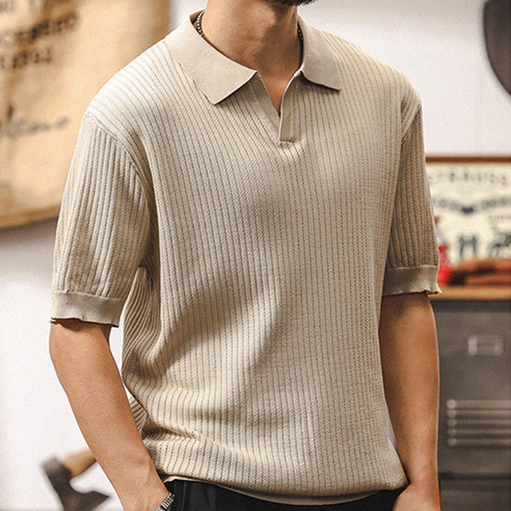 Polo da uomo Olivenorma in maglia testurizzata, vestibilità regolare, maniche corte, in cotone - image 3