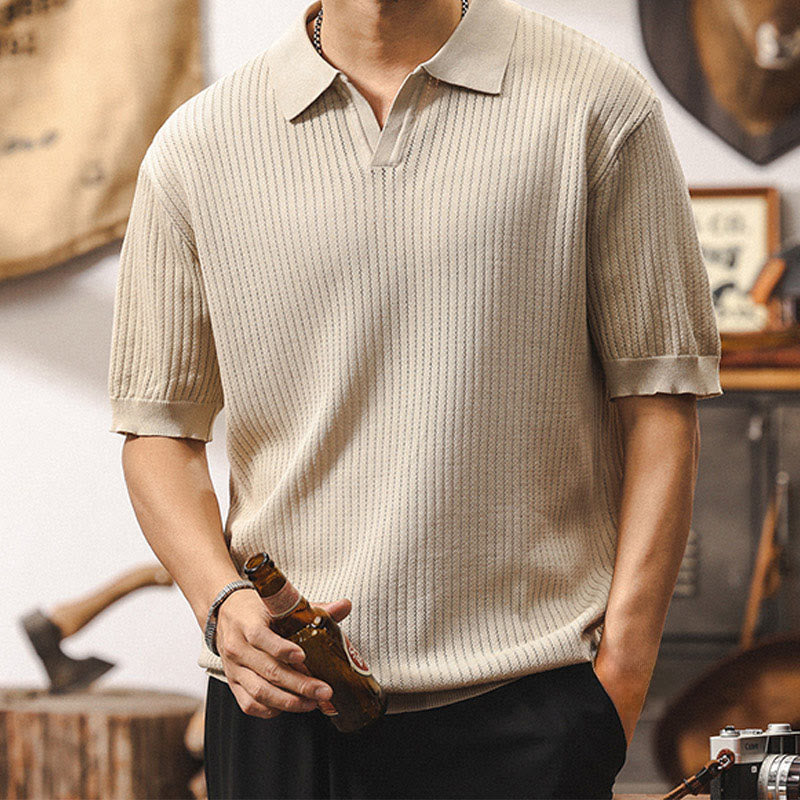 Polo da uomo Olivenorma in maglia testurizzata, vestibilità regolare, maniche corte, in cotone - image 1