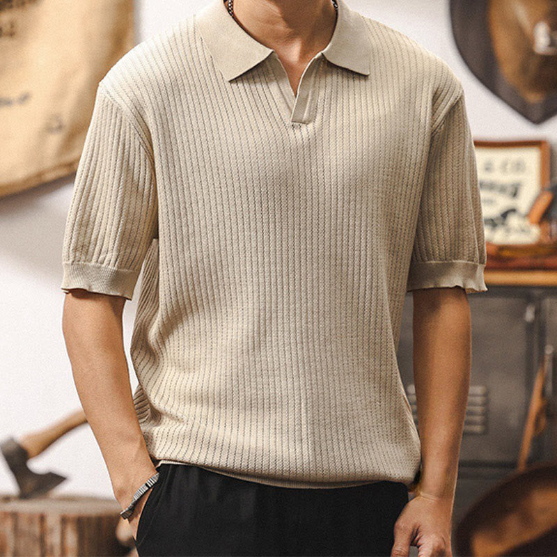 Polo da uomo Olivenorma in maglia testurizzata, vestibilità regolare, maniche corte, in cotone - Beige - 4XL - image 1