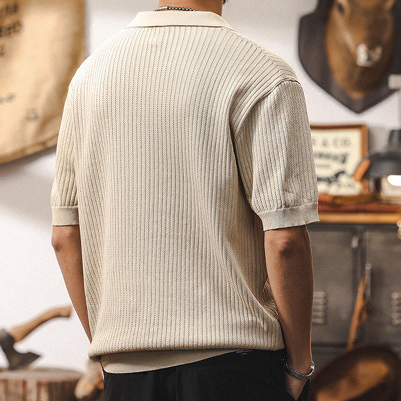 Polo da uomo Olivenorma in maglia testurizzata, vestibilità regolare, maniche corte, in cotone - image 2