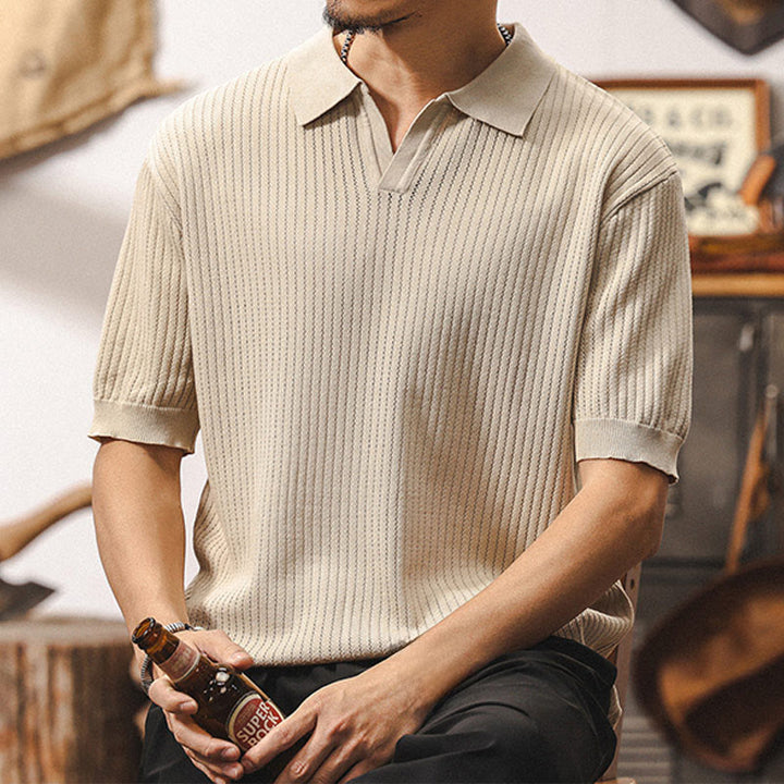 Polo da uomo Olivenorma in maglia testurizzata, vestibilità regolare, maniche corte, in cotone - image 5
