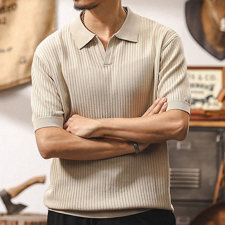 Polo da uomo Olivenorma in maglia testurizzata, vestibilità regolare, maniche corte, in cotone - image 4