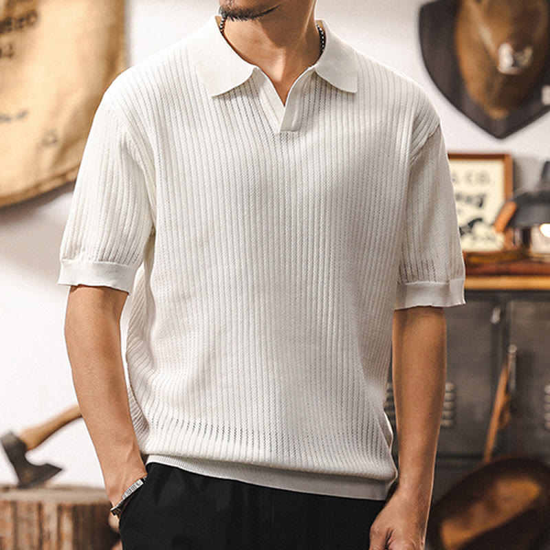 Polo da uomo Olivenorma in maglia testurizzata, vestibilità regolare, maniche corte, in cotone - Bianco - 4XL - image 7