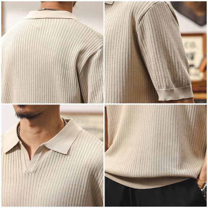 Polo da uomo Olivenorma in maglia testurizzata, vestibilità regolare, maniche corte, in cotone - image 7