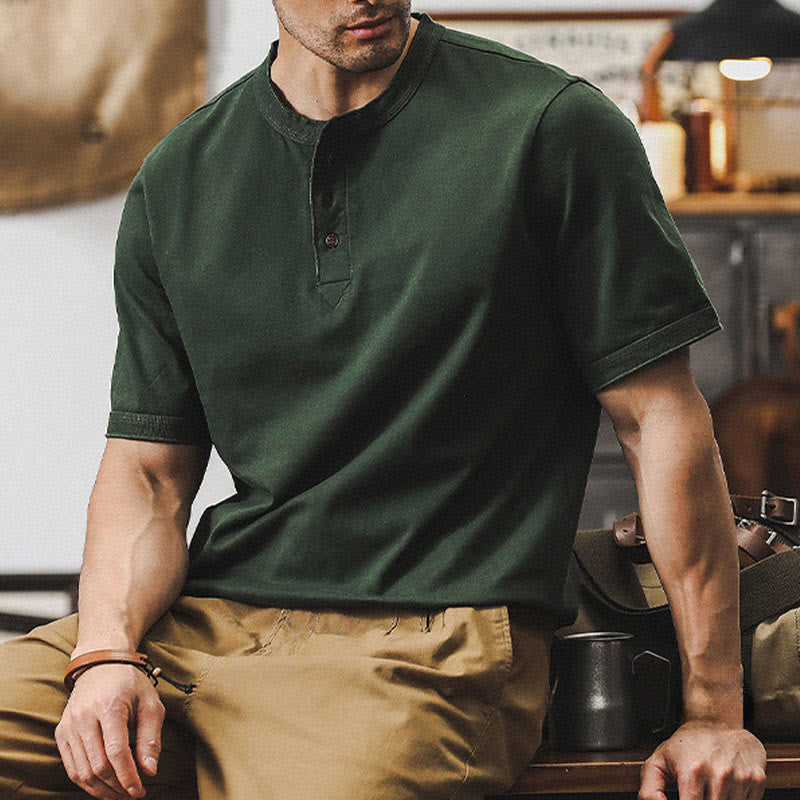 Olivenorma Vintage Uomo Girocollo Vestibilità Larga Camicie Estive Autunnali in Cotone Pesante - Verde scuro - 4XL - image 1