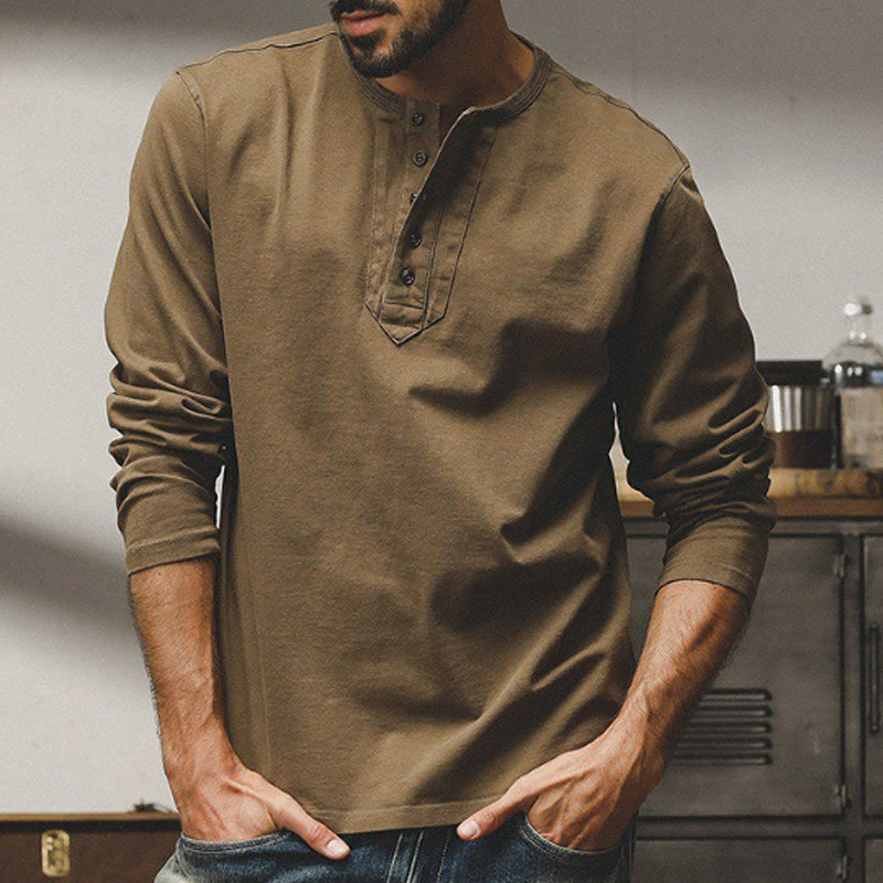 Olivenorma Vintage Uomo Manica Lunga Cotone Bottoni Camicie Autunno Inverno - image 2