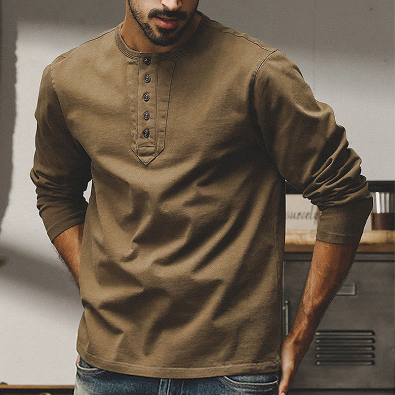 Olivenorma Vintage Uomo Manica Lunga Cotone Bottoni Camicie Autunno Inverno - image 3