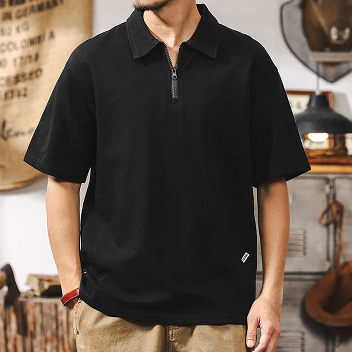Polo da uomo Olivenorma a maniche corte in misto cotone con chiusura a zip, vestibilità ampia - image 9