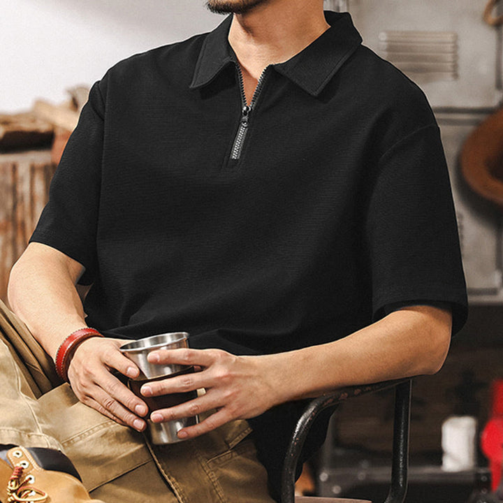 Polo da uomo Olivenorma a maniche corte in misto cotone con chiusura a zip, vestibilità ampia - Nero - 4XL - image 9
