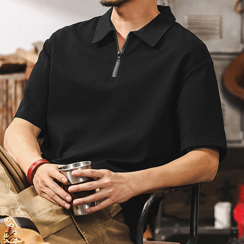 Polo da uomo Olivenorma a maniche corte in misto cotone con chiusura a zip, vestibilità ampia - Nero - 4XL - image 8