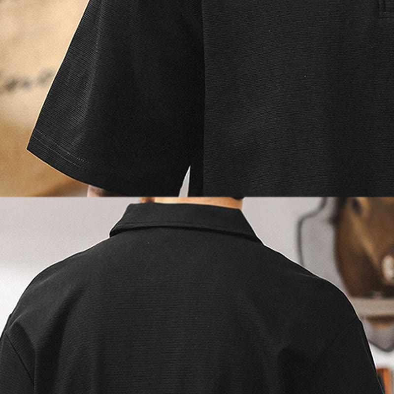 Polo da uomo Olivenorma a maniche corte in misto cotone con chiusura a zip, vestibilità ampia - image 15