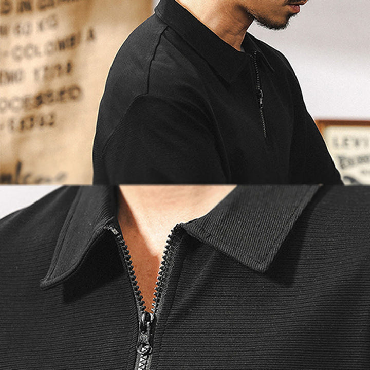 Polo da uomo Olivenorma a maniche corte in misto cotone con chiusura a zip, vestibilità ampia - image 15