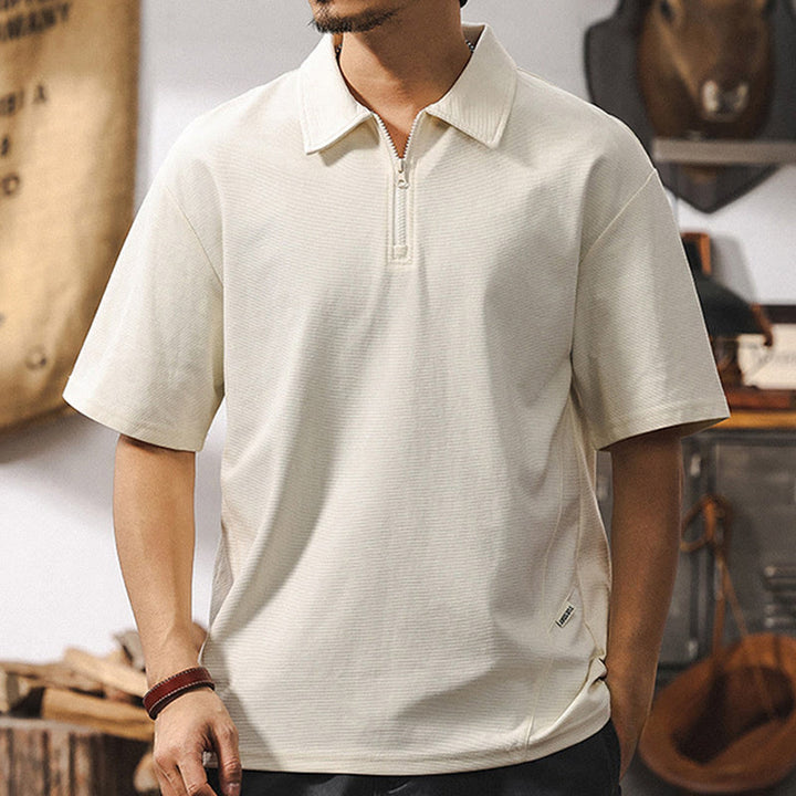 Polo da uomo Olivenorma a maniche corte in misto cotone con chiusura a zip, vestibilità ampia - image 5