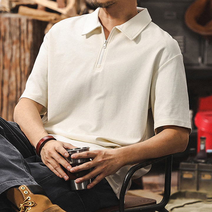 Polo da uomo Olivenorma a maniche corte in misto cotone con chiusura a zip, vestibilità ampia - Bianco - 4XL - image 4