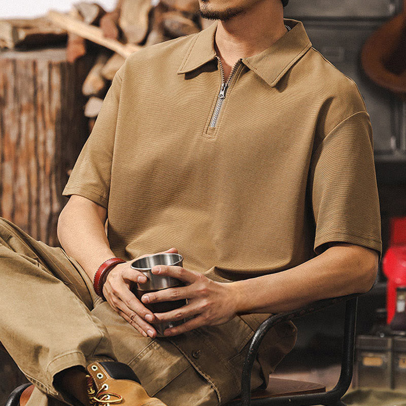 Polo da uomo Olivenorma a maniche corte in misto cotone con chiusura a zip, vestibilità ampia - Perù - 4XL - image 0