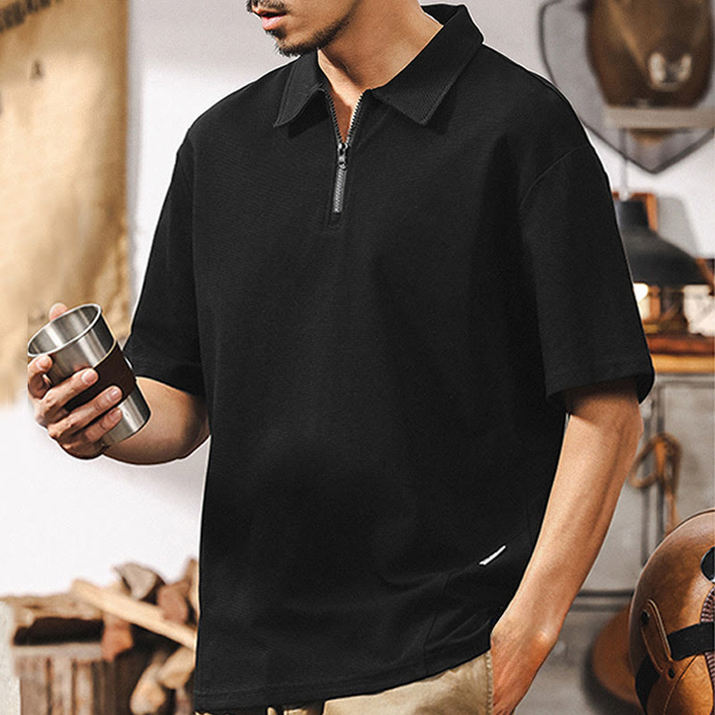 Polo da uomo Olivenorma a maniche corte in misto cotone con chiusura a zip, vestibilità ampia - image 10