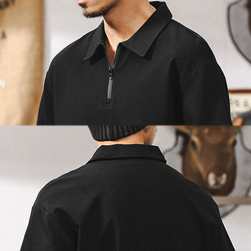 Polo da uomo Olivenorma a maniche corte in misto cotone con chiusura a zip, vestibilità ampia - image 17