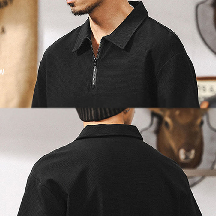 Polo da uomo Olivenorma a maniche corte in misto cotone con chiusura a zip, vestibilità ampia - image 17