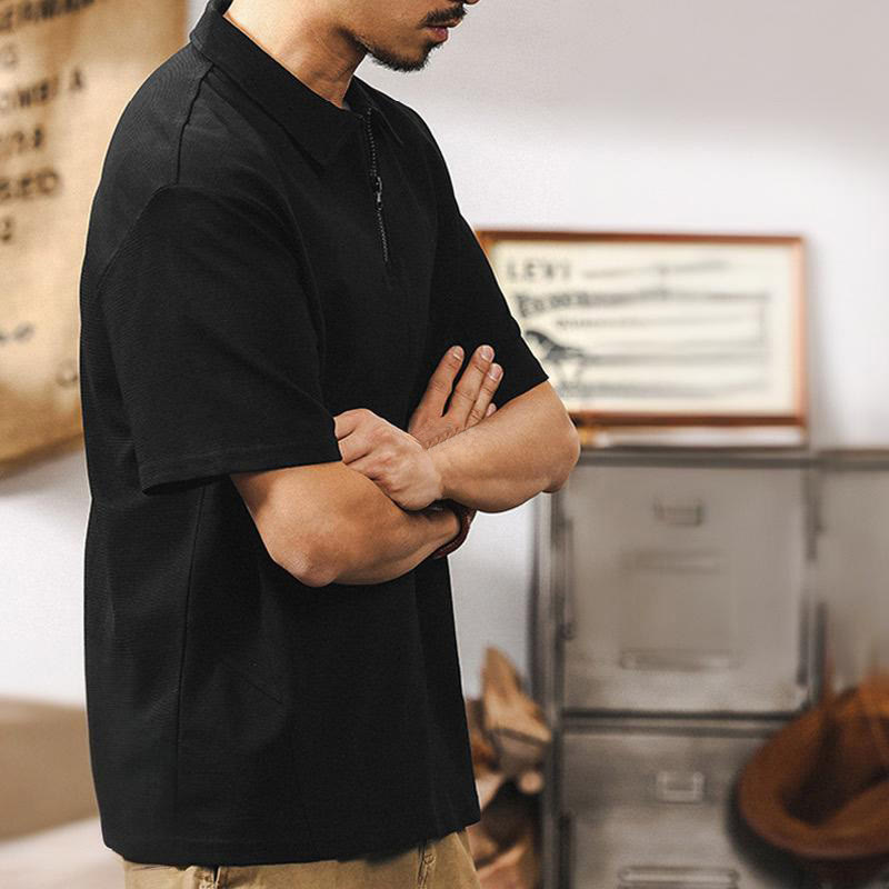 Polo da uomo Olivenorma a maniche corte in misto cotone con chiusura a zip, vestibilità ampia - image 11