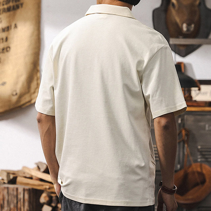 Polo da uomo Olivenorma a maniche corte in misto cotone con chiusura a zip, vestibilità ampia - image 7