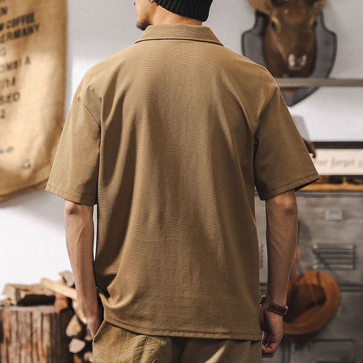Polo da uomo Olivenorma a maniche corte in misto cotone con chiusura a zip, vestibilità ampia - image 3