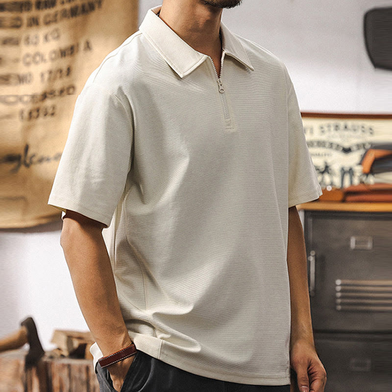 Polo da uomo Olivenorma a maniche corte in misto cotone con chiusura a zip, vestibilità ampia - image 7