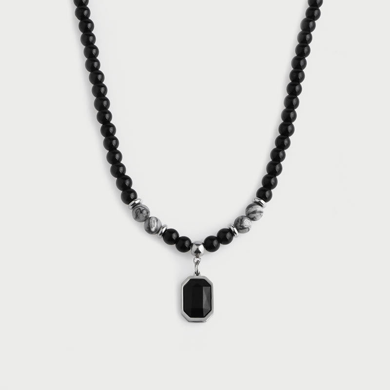 Collana da uomo con perline in pietra naturale di onice nero Olivenorma - Onice nero e diaspro grigio - image 16