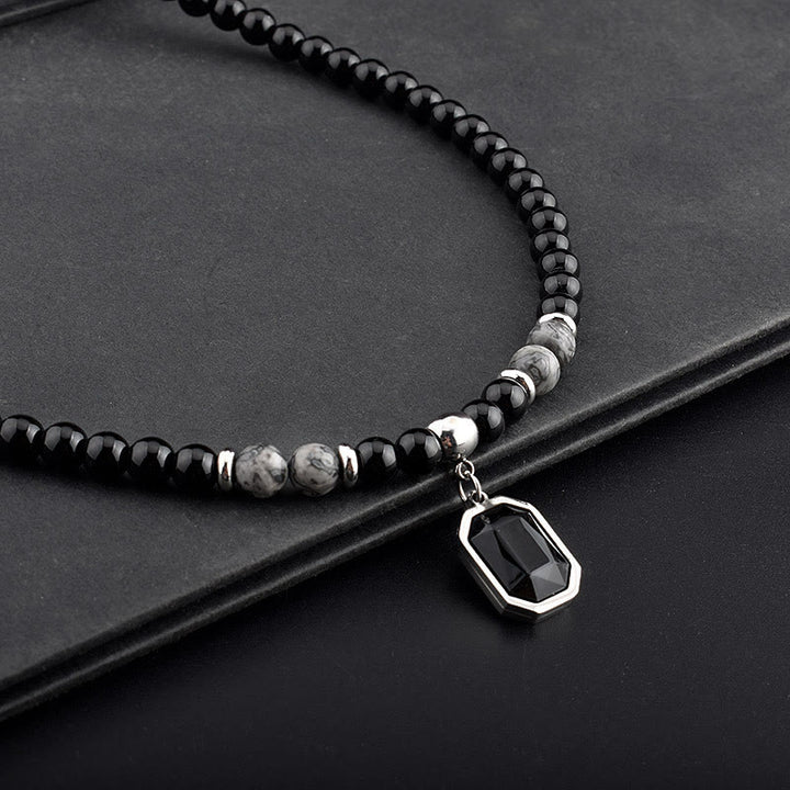 Collana da uomo con perline in pietra naturale di onice nero Olivenorma - image 17