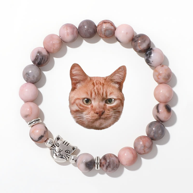 Braccialetto con perline di pietre preziose Olivenorma Cat Magic - Diaspro zebra rosa - image 9