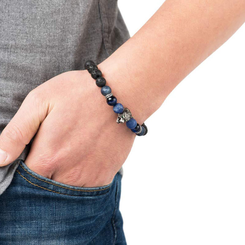 Bracciale con pietre preziose Olivenorma Fenrir Wolf Head e protezione della forza interiore - image 2