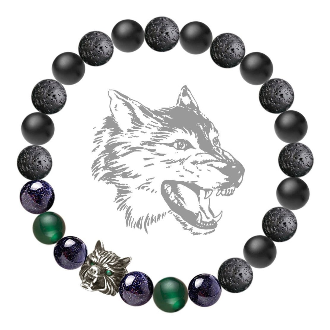 Bracciale con pietre preziose Olivenorma Fenrir Wolf Head e protezione della forza interiore - Nero e verde - image 7