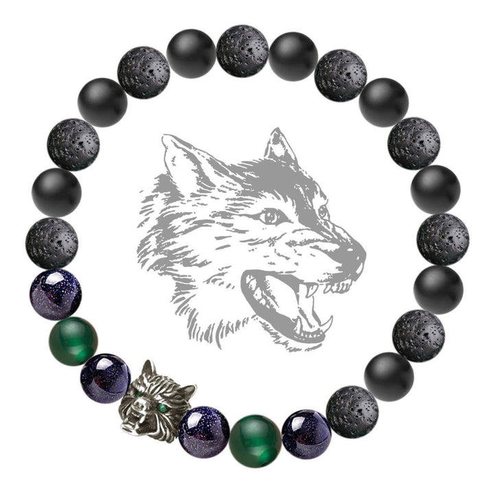 Bracciale con pietre preziose Olivenorma Fenrir Wolf Head e protezione della forza interiore - Nero e verde - image 7