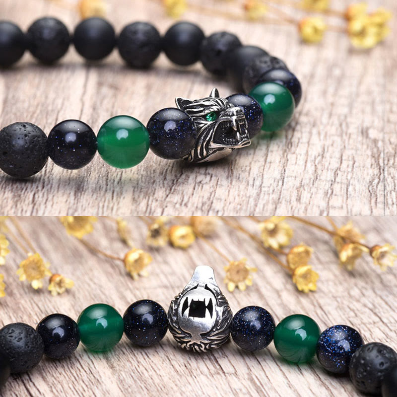 Bracciale con pietre preziose Olivenorma Fenrir Wolf Head e protezione della forza interiore - image 12
