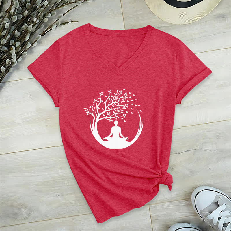 T-shirt con scollo a V Olivenorma Yoga Meditazione Pilates Namaste - Rosso - 2XL - image 13