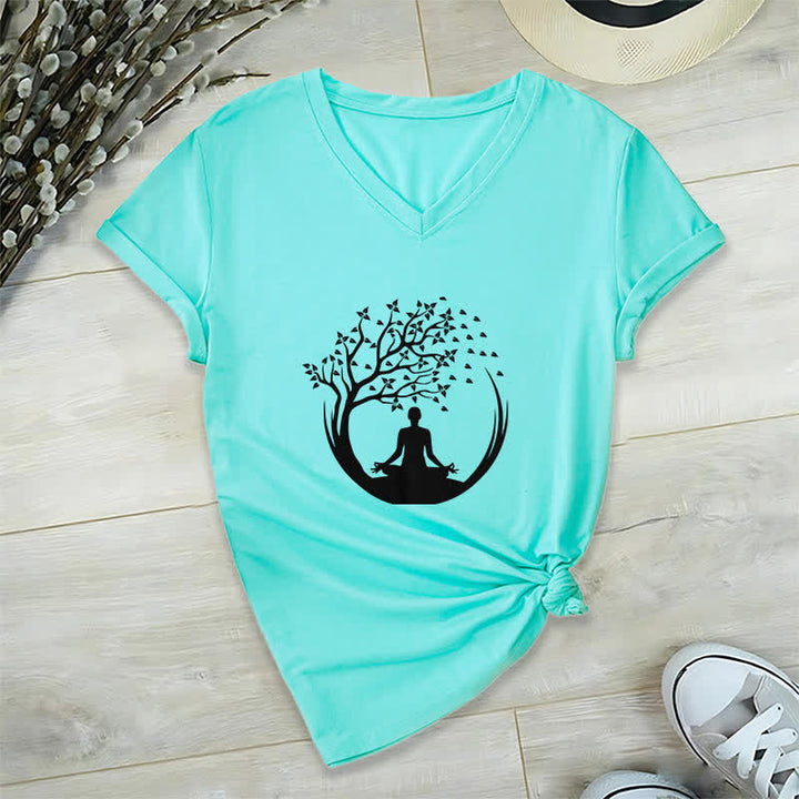T-shirt con scollo a V Olivenorma Yoga Meditazione Pilates Namaste - Lago Blu - 2XL - image 24