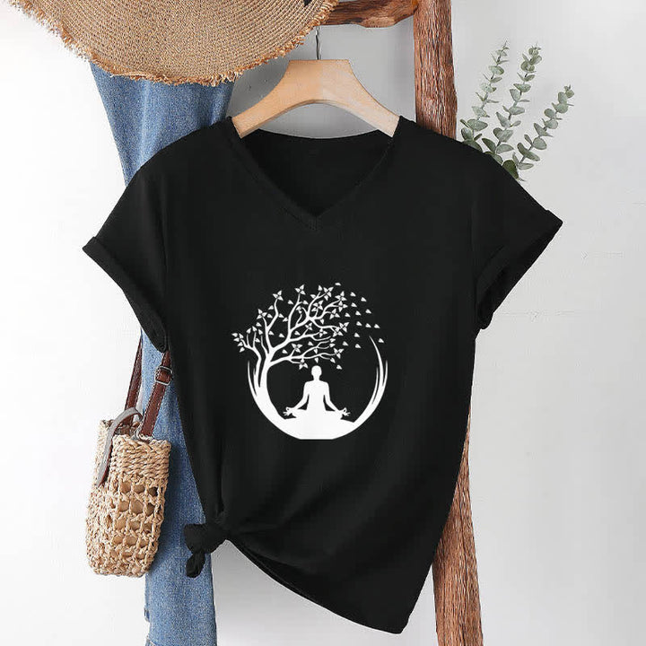 T-shirt con scollo a V Olivenorma Yoga Meditazione Pilates Namaste - image 12