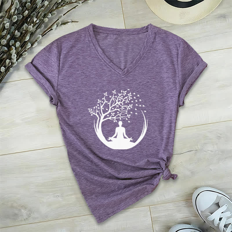 T-shirt con scollo a V Olivenorma Yoga Meditazione Pilates Namaste - Viola - 2XL - image 25
